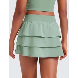 CRZ YOGA Girls Athletic Ruffle Skirts with Shorts Tennis Golf Dance School Kids Teen Skorts with Pockets Green Palm Court Medium
