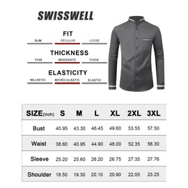 SWISSWELL Mandarin Collar Dress Shirt for Men Clergy Shirt Collarless Button Down Business Casual Shirts Gray White