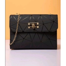 Hesstian Mini Twist Lock Geometric Pattern Flap Square Bag.