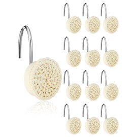 Colingmill 12 Pcs Boho Knots Shower Curtain Hooks Home Decorative Shower Curtain Rings Woven Wicker Ratten Decorative for Bathroom Farmhouse Curtain Hangers Accessories (White)