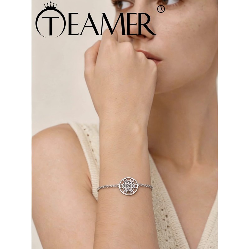 TEAMER Archangel Metatron Cube Bracelet Stainless Steel Adjustable Metatron Cube