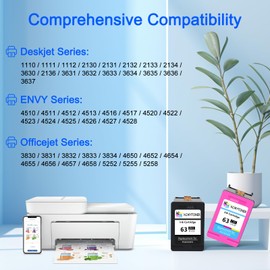 KCMYTONER 63XL Remanufactured Ink Cartridge Replacement for HP 63 XL Compatible with DeskJet 1112 2130 Envy 4510 4520 OfficeJet 3830 4650 Printer (3 Black 2 Tri-Color)