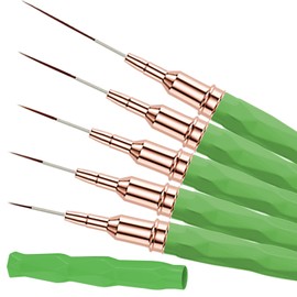 Keepzi Thin Fine Line Nail Art Brush, 5 Pack Skinny Detail Long (25Mm) Medium(15/11/11Mm) Short (9Mm) Bristle Nails Brushes for Nails Art Painting Drawing - Green