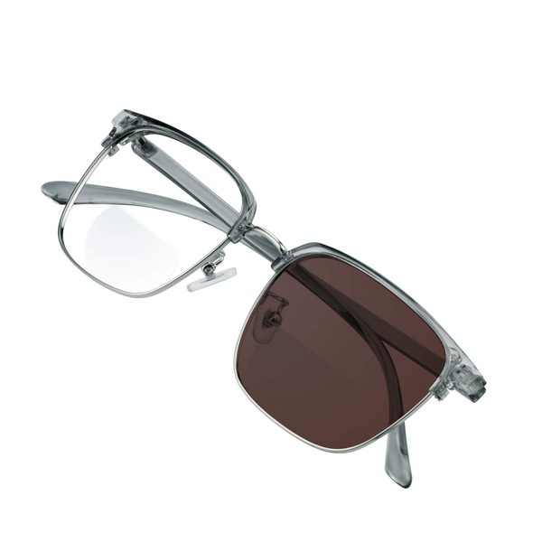 VisionGlobal Bifocal Reading Glasses Photochromic Dark Brown Sunglasses, Classic Retro