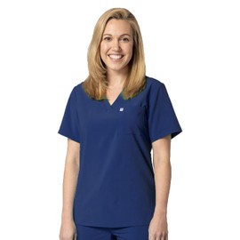 Care+Wear Camiseta médica de 2 bolsillos para mujer con cuello en V, incluye bolsillo en el pecho y el bolígrafo, resistente a las arrugas con lazo para insignia, Azul Marino, XX-Small