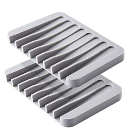 2PCS Mcyye Grey Soap Holders, Premium Silicone Bamboo Soap Dish, Self Draining Soap Dishes Saver for Shower, Bar Soap, Bathroom, Kitchen Sink, Bath tub, Sponge, Easy Clean, Extend Soap Life