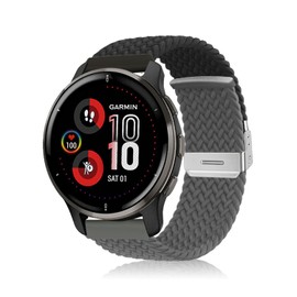 Niboow 20mm Strap for Garmin Venu Sq 2/Venu Sq 2 Music/Venu Sq/Venu Sq Music/Venu 2 Plus, Elastic Nylon Braided Watch Bands for Garmin Vivoactive 5/Vivoactive 3 Music/Forerunner 245-Black Grey