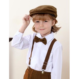 A&J DESIGN Baby Suspenders and Bow Tie Set Boys Newsboy Hats School Thanksgiving Accessories Brown 3-6 Months