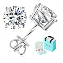 Moissanite Stud Earrings for Women Men, 0.6-6CT S925 D color Lab Created Moissanite Earring, Wedding Party Jewelry for Her Wife Girlfriend (3ct each/6ct pair, White Gold Plated)