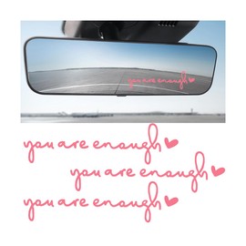 HZEL Car Mirror Decal, 3PCS You are Enough Vehicle Rearview Sticker, Cute Self Affirmation Automotive Interior Rear View Window Decoration Accessories, Universal for SUV, Sedan, Truck (Pink)