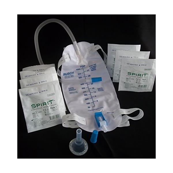 Urinary Incontinence Kit -One-Week, 7-Condom Catheters Self-Seal External 36mm (Large), Premium Leg Bag 1000ml Tubing, Straps & Fast and Easy Draining.