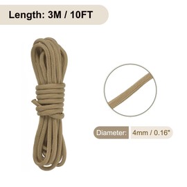 Rebower 550 Paracord Rope 10ft, 4mm Thin Paracord Nylon Cord 7-Strand Core [for Tent Camping Outdoor Gear] - Light Brown