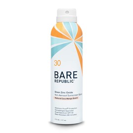 Bare Republic Mineral Sunscreen & Sunblock Spray with Zinc Oxide, Broad Spectrum SPF 30, Coco Mango, 6 Fl Oz