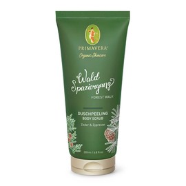 PRIMAVERA Forest Walk Shower Scrub 200 ml - Body Scrub, Natural Cosmetics - Cedar, Cypress Fragrance - Cleans with Mild Sugar Surfactants, Smoothes the Skin - Vegan