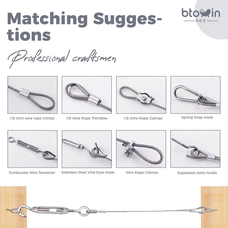 304 Stainless Steel Wire Rope Kit,Btowin VCF 15M/2mm Wire Rope