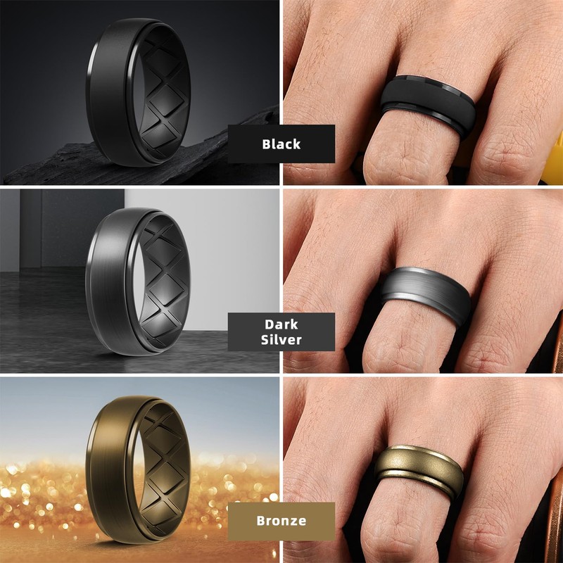 Egnaro Inner Arc Ergonomic Breathable Design, Silicone Rings Mens with
