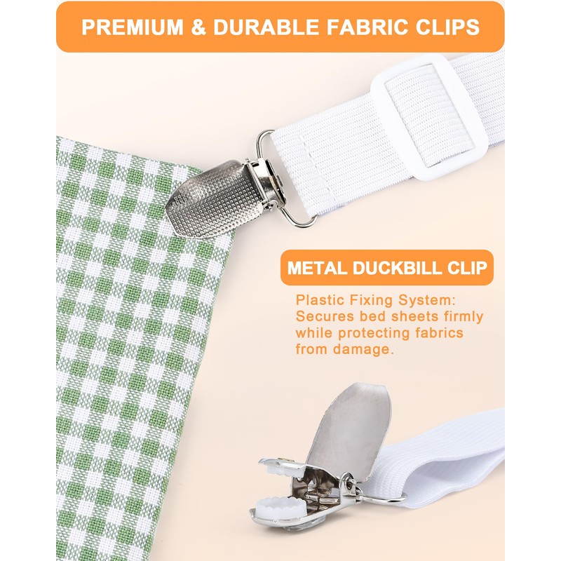 Acual Bed Sheet Clips, 4PCS 60 cm-250 cm Adjustable Bed