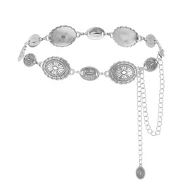 JJDreams Women's Waist Chain with Turquoise Boho Green Chain Belt Adjustable Belly Chain Y2K Waist Chain Adjustable Hip Chain Oval Daisy Belt, Precious Metal, No