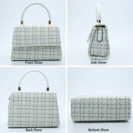 FGJKKK Crossbody Bag for Women, Fashion Top-Handle Tweed Pearl Crystal Purses Handbags Evening Bag Satchel Shoulder Bags, White2