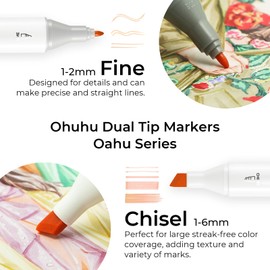 Ohuhu Alcohol Markers 48 Pastel Colors- Double Tipped Art Marker Set for Artists Adults Coloring Sketching Illustration - Chisel & Fine Dual Tips - Oahu of Ohuhu Markers - Alcohol-based Refillable Ink