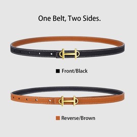 TTPSRY Women's Leather Belt Reversible Leather Belt Slim Belt Long Belt Waist Belt Vintage Gold Buckle Leather Belt Dress Waist Belt, 100 cm