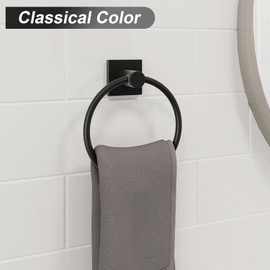 BGL - Anillo de toalla de mano moderno negro mate para baño, 2 paquetes para baño montado en la pared, soporte para toallas de baño