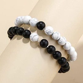 MenYiYDS 2 Pieces Bracelet Queen and King Crown Gemstones Distance Bracelet Couple Bracelet Natural Stone Beads Bracelet Couple Gift Distance Couple Bracelets Gemstone Bracelet Distance 8mm