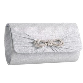 UShopUK Glitter Diamante Bow Shiny Bridal Prom Wedding Evening Clutch Fashion Party Purse Hand Bag (Silver)