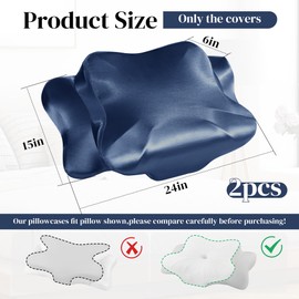 BALAPET 2 Pack Satin Cervical Pillowcase, Smooth & Soft Pillow Case Cover,Ergonomic Pillowcase with Zipper,Cover Only(Navy Blue)