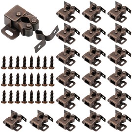 Bonuci 20 Pcs Cabinet Door Latch and Catch Hardware Double Roller Catch Cabinet Latches with Spear Strike for Closet Doors Kitchen (Brown Antique Copper)