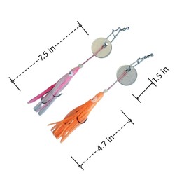 Saltwater Fishing Lures Freshwater Lures Kit 5 Squid Skirts Fishing Rigs w Double Hooks Weights Adjustable 1/2oz to 5oz Rockfish Cod Mahi-mahi King Salmon Tuna Muskie Big Bass Lures