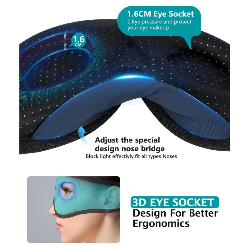 3D Sleep Mask Bluetooth 5.4, Sleep Headphones Music Eye Cover