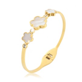 Women's Five Leaf Clover Bracelet 2.44IN Golden Mother of Pearl Three Cinquefoils Spring Bracelet No Color Loss Cuff Bracelet Jewelry