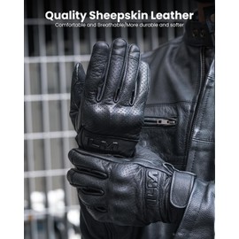 ILM Motorcycle Goat Leather Gloves Full Finger Breathable Touchscreen for Men Women Model GL1(Black,XXL)