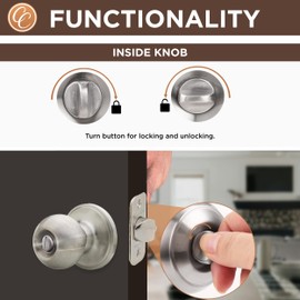 Copper Creek BK2030SS-6 Ball Door Knob, Privacy Function, 6 Pack, Satin Stainless