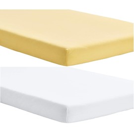 Dudu N Girlie Cotton Travel Cot Sheets Fitted | Travel Fitted Sheet 95x65 | Jersey Soft Bedsheet Hypoallergenic Elasticated Breathable Fitted Cot Sheets (Pack of 2, White & Yellow)