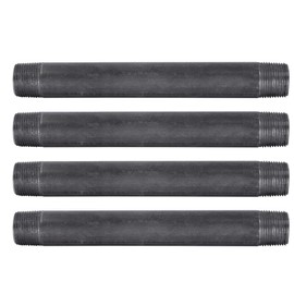 Pipe Decor 3/4” x 8” Malleable Cast Iron Pipe, Pre Cut, Industrial Steel Grey Fits Standard Three Quarter Inch Black Threaded Pipes Nipples and Fittings, Build Vintage DIY Furniture, 4 Pack