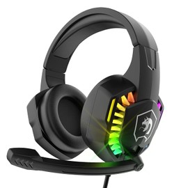 Auriculares para juegos con cable con retroiluminación RGB arcoíris micrófono retráctil con aislamiento de ruido, sonido estéreo graves profundos espuma viscoelástica para PS4 Xbox Switch PC(Negro)