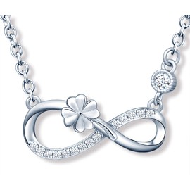 MicLee Women's girl's Necklace pendant, 925 Sterling Silver necklace, Cute Four leaf clover and infinity symbol necklace, Unique design necklace pendant, Inlaid zircon, shining pendant, silver