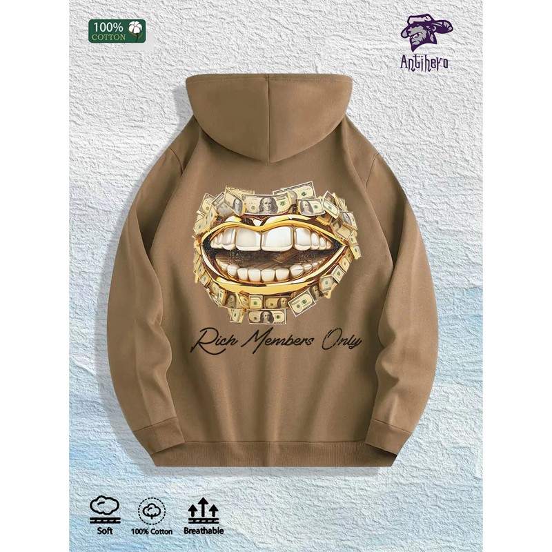 Rich Members Club Money Lips Graphic Hoodie 100% Cotton US