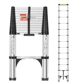 DEZEX Telescoping Ladder,12.5 FT Aluminum One-Button Retraction Lightweight Ladder with 2 Triangle Stabilizers,Heavy Duty 375 lbs Max Capacity,Ideal for Home, RV, and Outdoor