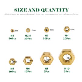 Keadic 160Pcs Brass Hex Nuts Assortment Kit, Full Finished Metric M2 M2.5 M3 M4 M5 M6 M8 M10