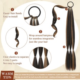 Sofeiyan Long Braid Ponytail Extension with Hair Tie Straight Sleek Wrap Around Hair Extensions Braid Pony Tail Fluffy Natural Soft Synthetic Hairpieces for Women Daily Wear, 30 inch-Brown with Blonde