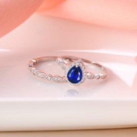 Ever Faith Bridal Ring Sets for Wedding, Sparkly Pear Shaped Cubic Zirconia Teardrop Blue CZ Engagement Promise Rings Size O