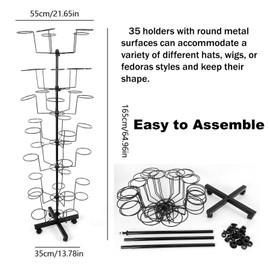 TFCFL Modern Hat Rack Stand 7 Tier Large Freestanding Hat Display Rack Rotating Wigs Display Stand Movable Hat Retail Display Rack with 35 Hooks for Commercial and Home Hat Wig Storage(Black)