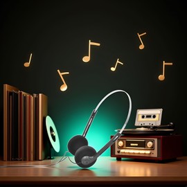 aoukoslt 2 Pcs Retro On Ear Headphones, Wired Stereo Headphones, Lightweight Portable Headphone with Adjustable Headband, Cassette Player, Over-Ear (Black)