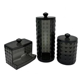 PUTOAHAO Pack of 3 Cotton Pad Dispenser, Cotton Bud Container, Cotton Pads Storage, Cotton Buds Box, Cotton Buds Storage Box, Cotton Bud Holder for Dressing Table, Bathroom, Bedroom (Zsw, Black, D-2)