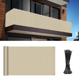 INFRANGE 2.5' x 10' Balcony Privacy Fence Screen Mesh Windscreen Fencing Shield Cover Included Cable Ties for Deck Apartment Porch Backyard Patio Outdoor, Beige