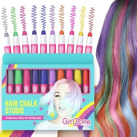 HAIR CHALKS SET: 10 Colorful Hair Chalk Pens. Temporary Color for Girls for All Ages. Makes a Great Birthday Gifts Present For Girls Age 4 5 6 7 8 9 10 years old plus.