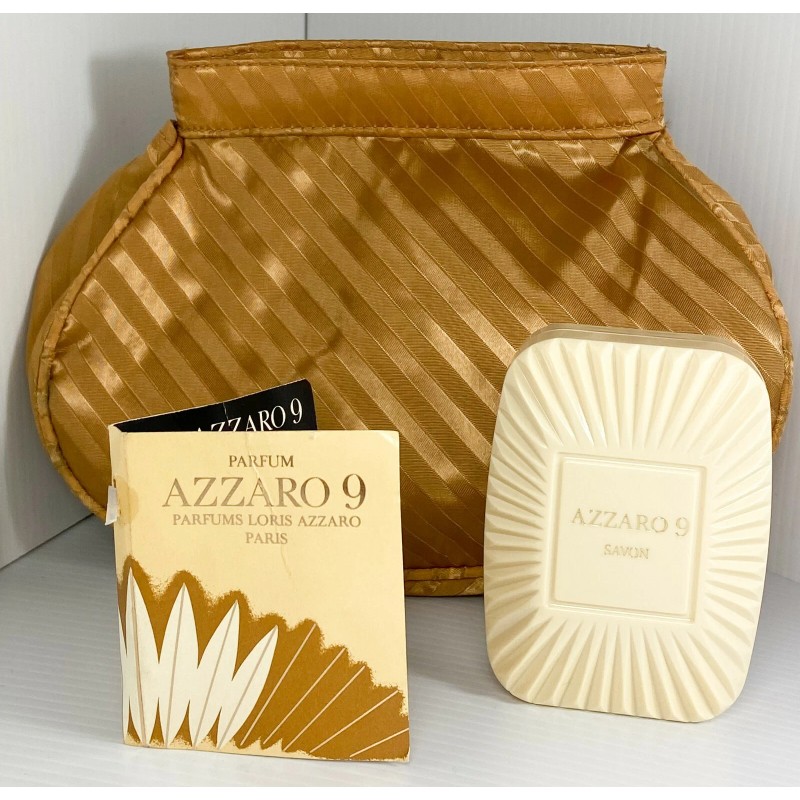 AZZARO 9 by Loris Azzaro Perfumed Soap,Gold Clutch+Sample Parfum **VINTAGE